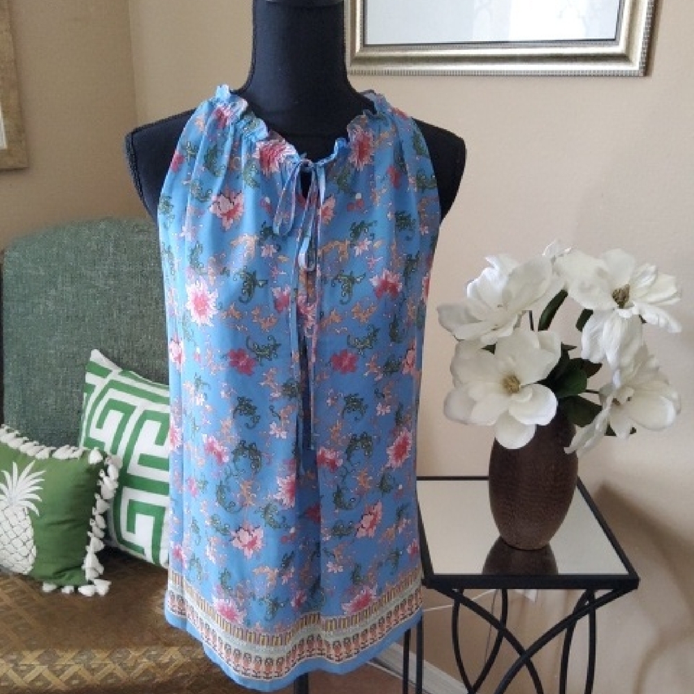 Max Edition Blue Tie Front Blouse